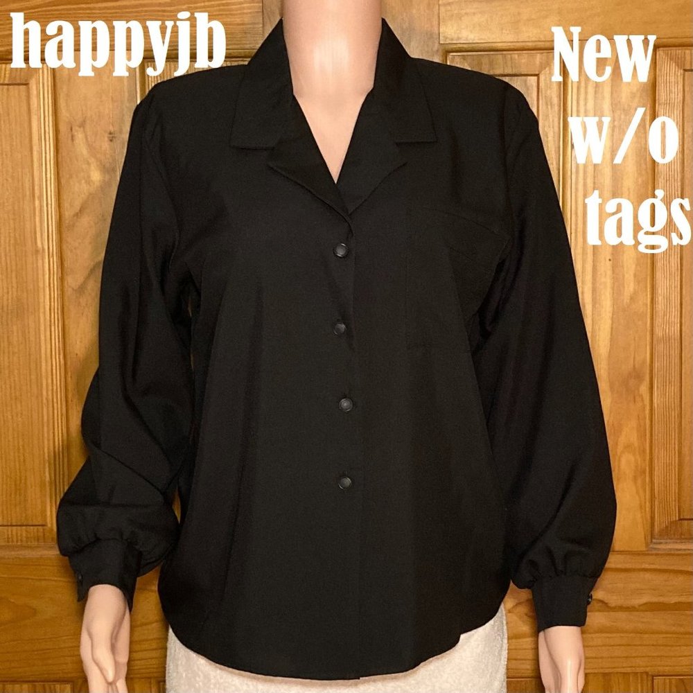 NWOT Jessica Scott Vintage 80s 90s Career Top Long Sleeve Blouse Black Size M - Picture 2 of 12